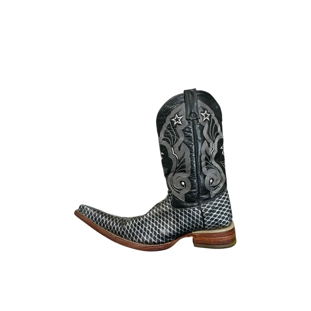 Tino Boots Black Python Snake Print Mens Size 6 A Snip Toe Western Mid Calf